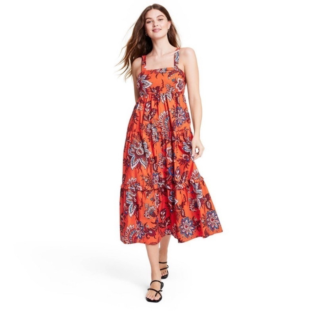RHODE x Target Women's Large‎ Leafy Floral Print Tiered Midi Dress